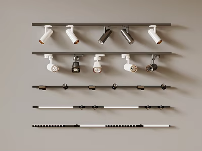 Downlights and Spotlights on Track Rails with Different Colors and Styles for Interior Lighting Design 3d model
