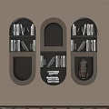 Elegant Study Room Interior Design With Arched Bookshelf Books And Decorative Vase 3d model
