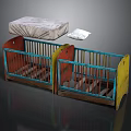 Children's Colorful Wooden Beds With Red Yellow Rails Mattress And Pillow