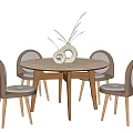 Round Dining Table Set With Wooden Frame Marble Top And Four Upholstered Chairs 3d model