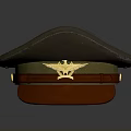 Brown Military Style Hat With Red Brim Golden Badge And Classic Design