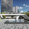 Modern Twin Tower Office Building Connected by Sky Bridge in Urban Setting With Greenery