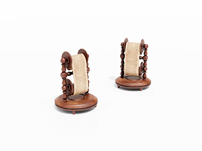 Two Wooden Cat Scratchers With Jute Rope And Round Base Design 3d model