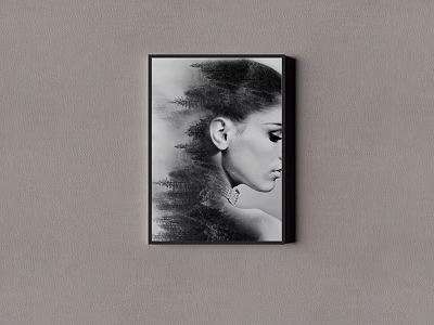 Black and White Abstract Portrait Painting With Tree Hair And Profile View Wall Art 3d model