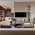 Modern Living Dining Room Interior With Beige Sofa Coffee Table Floor Lamp And Decorative Artwork