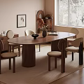Elegant Dining Room Interior With Oval Wooden Table Chairs And Potted Plant