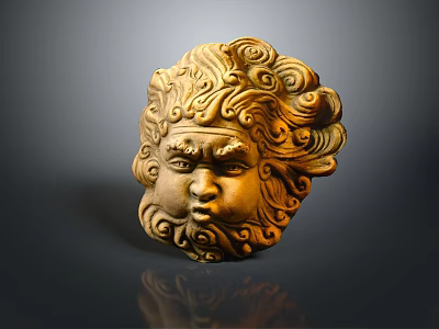Golden Engraved Medical Instrument With Curved Hair And Facial Features Design 3d model