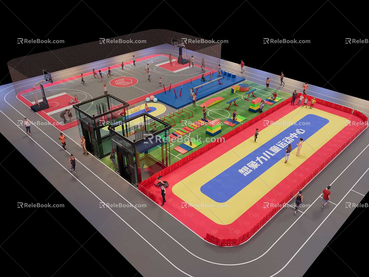 Modern indoor sports field fitness field children's basketball court 3d model