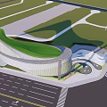 Modern Sales Office Building With Curved Green Roof And Landscaped Surroundings