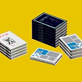 Stacks of Books Featuring Various Colorful Covers and Modern Design Elements