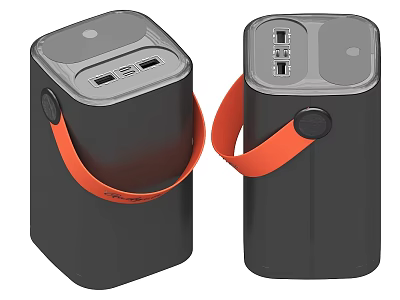 Black Portable Speakers With Orange Carrying Straps And Multiple Ports Design 3d model