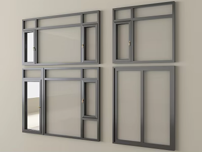 Modern Window Frames Collection With Glass Panels And Metal Frames 3d model