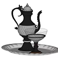 Elegant Wine Decanter And Glass On Decorative Silver Tray With Intricate Patterns