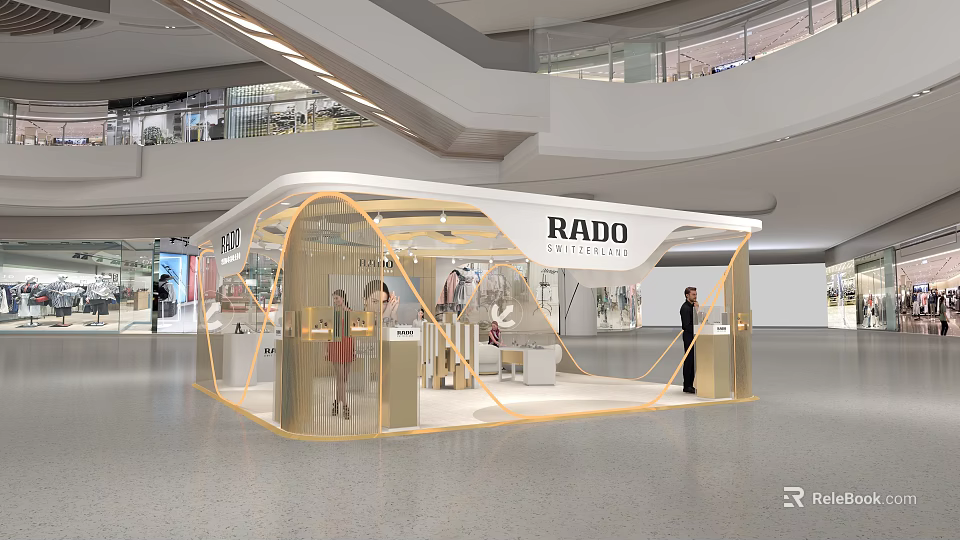 RADO Art Installation in Mall with Transparent Structure Open Design Watch Exhibition Booth Staff Present 3d model 