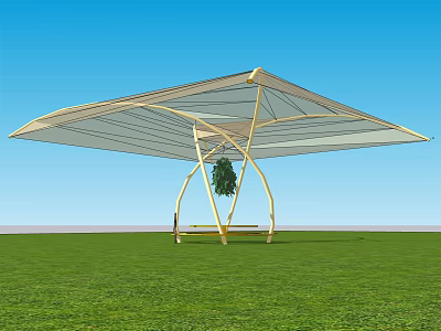 Modern Pergola with Metal Frame and Transparent Canopy Standing on Green Grassland Under Blue Sky 3d model