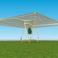 Modern Pergola with Metal Frame and Transparent Canopy Standing on Green Grassland Under Blue Sky