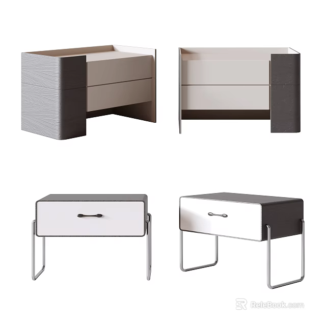 Modern Bedside Tables With Drawer Storage And Metal Leg Design Options 3d model 