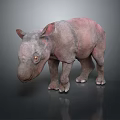 3D Rendered Baby Rhinoceros With Pinkish Gray Appearance On Dark Reflective Surface