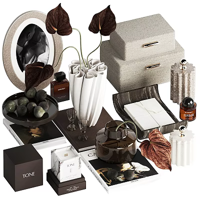 Elegant Modern Decorative Ornament Collection With Vase Perfume Bottles Plates Books And Storage Boxes 3d model