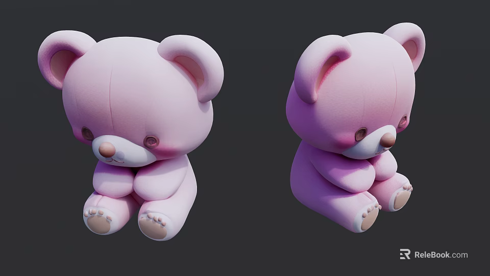Adorable Pink Bear Ornament Set for Home Decor with Cute Sitting Design 3d model 