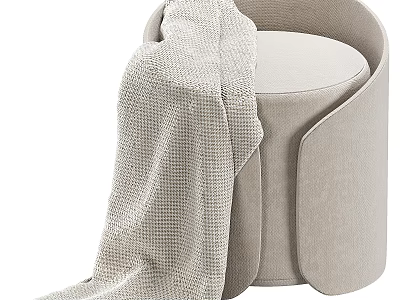 Modern Upholstered Sofa Stool With Light Beige Woven Blanket And Minimalist Design 3d model