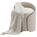 Modern Upholstered Sofa Stool With Light Beige Woven Blanket And Minimalist Design