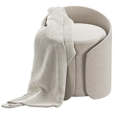 Modern Upholstered Sofa Stool With Light Beige Woven Blanket And Minimalist Design 3d model