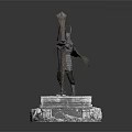 Armored Archer Figure Holding Bow Standing On Stone Base With Rock Decor