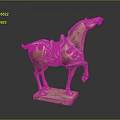 Golden Horse Sculpture With Red Saddle Decorative Patterns And Square Base