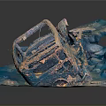 Rusted Car Wreckage Surrounded By Blue Sediment In Underwater Scene Structure