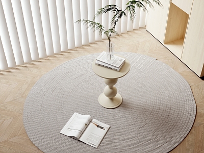 Cream wind round side green plant gray round carpet model