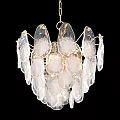 Modern Crystal Chandelier Design With Gold Metal Accents And Transparent Droplet Shades