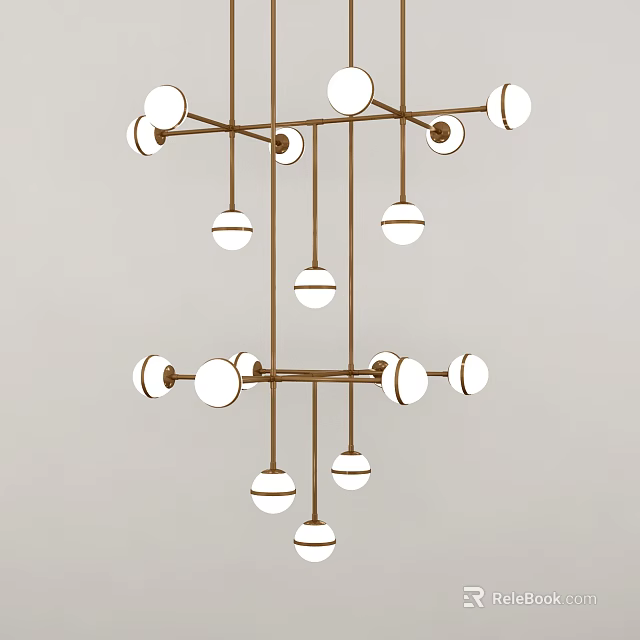 Modern Double Layer Chandelier With Spherical White Bulbs And Metal Frame 3d model
