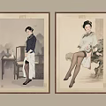 Framed Classical Chinese Female Portraits In Traditional Attire As Wall Art