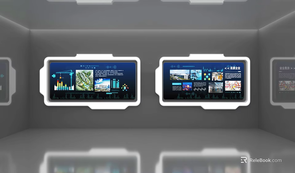 Dual Digital Display Screens Showing Charts Images Data And Multiple Windows 3d model