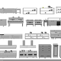 Various Kitchenware Collection With Cabinets Hoods Sinks Ovens And Appliances