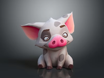 Cute 3D Cartoon Pig Game Movie Character With Gray Body Big Ears And Spots 3d model