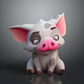 Cute 3D Cartoon Pig Game Movie Character With Gray Body Big Ears And Spots