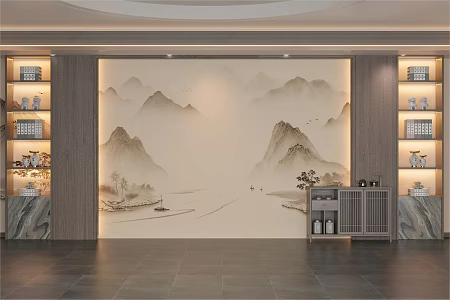 New Chinese TV background wall 3d model