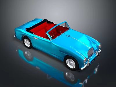 Blue Vintage Convertible Car With Red Interior And Shiny Body Design 3d model