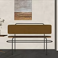 Minimalist Upholstered Leisure Chair With Black Metal Frame Side Table And Wall Art Plants