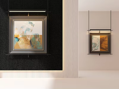 Abstract Paintings Framed Hanging On Modern Black And White Walls Interior Design 3d model
