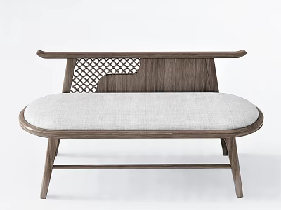 Modern Leisure Chair With Wooden Frame Perforated Backrest And Light Fabric Cushion 3d model