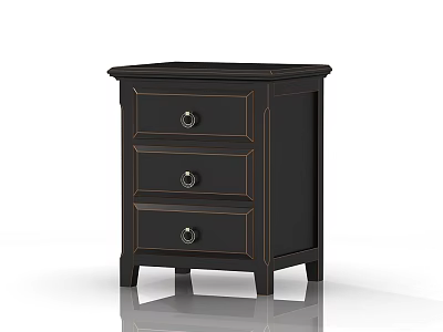 Dark Modern Bedside Table With Three Drawers And Metal Knobs Design 3d model