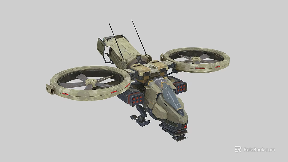 Military Style Aerial Vehicle With Twin Rotors And Mechanical Cockpit Design 3d model 