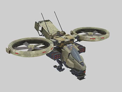 Military Style Aerial Vehicle With Twin Rotors And Mechanical Cockpit Design 3d model