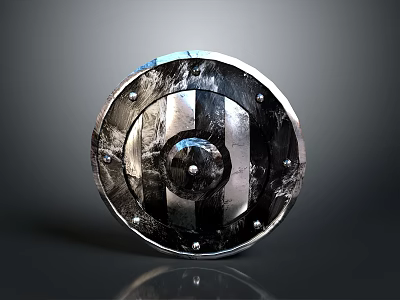Medieval Metal Round Shield With Striped Design Riveted Edge And Textured Surface 3d model