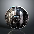 Medieval Metal Round Shield With Striped Design Riveted Edge And Textured Surface