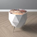 Geometric Modern Side Table With White Frame Metal Legs And Patterned Marble Top 3d model