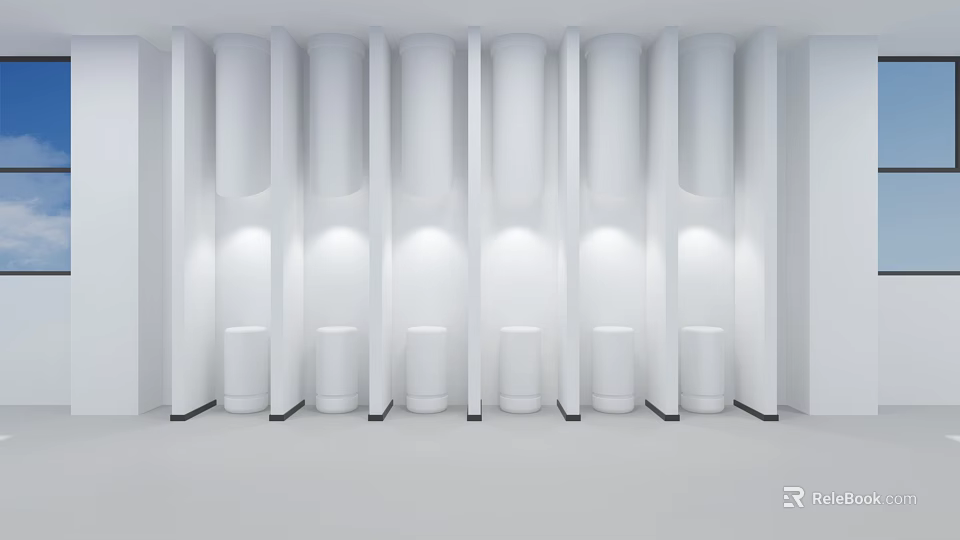 E-commerce Exhibition Booth With White Cylindrical Structures Neat Arrangement And Modern Design 3d model 